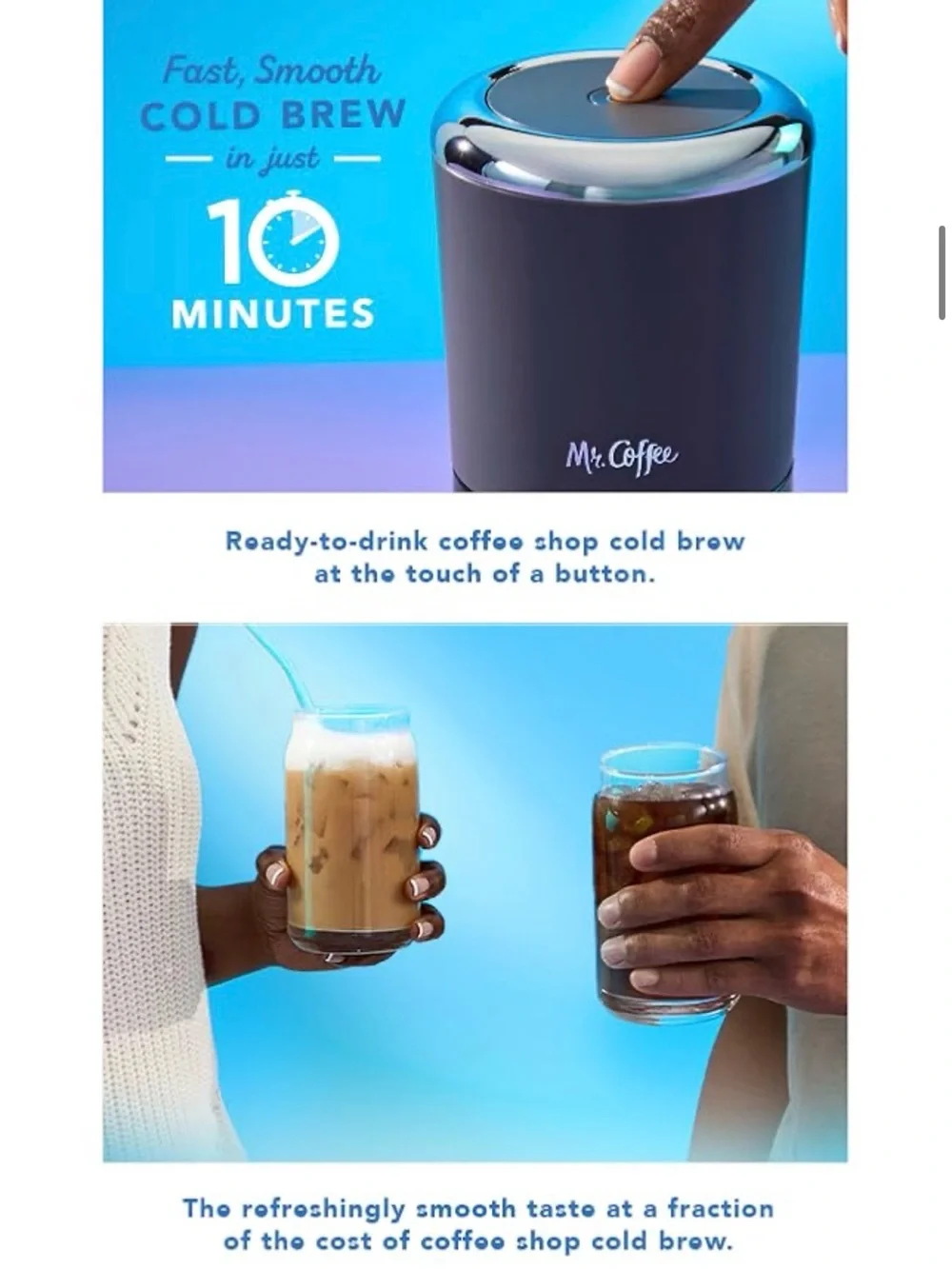 Mr. Coffee Express Cold Brew Maker 13 oz Iced Coffee Machine Black| NWT